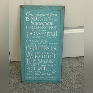 Sawdust City our deepest fear Inspirational Quote Wall Art distressed Teal White
